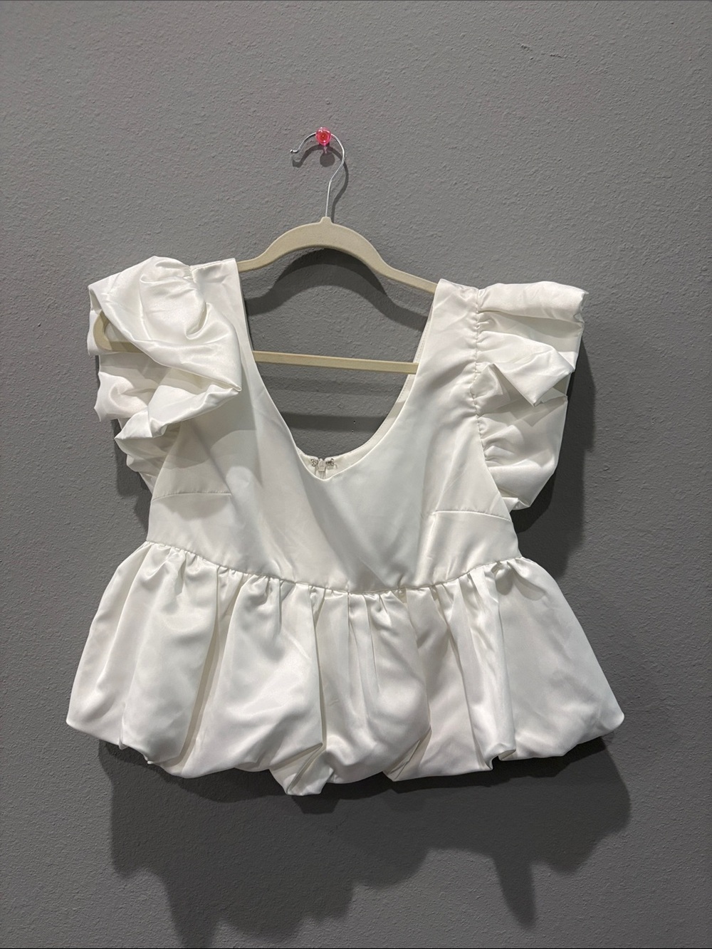 Women's Ruffled Peplum Satin Top - White